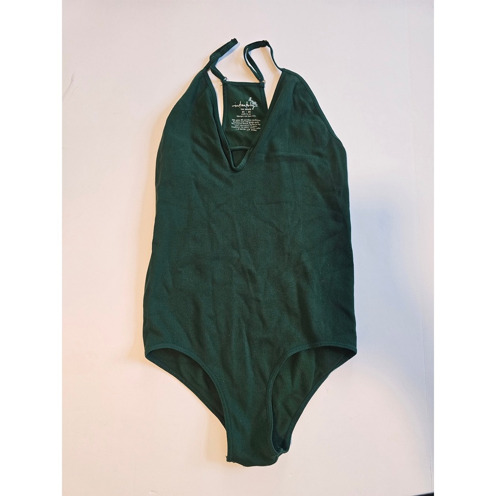 Free People Bodysuit Womens‎ M/L Green Ribbed Seamless Racerback V-Neck